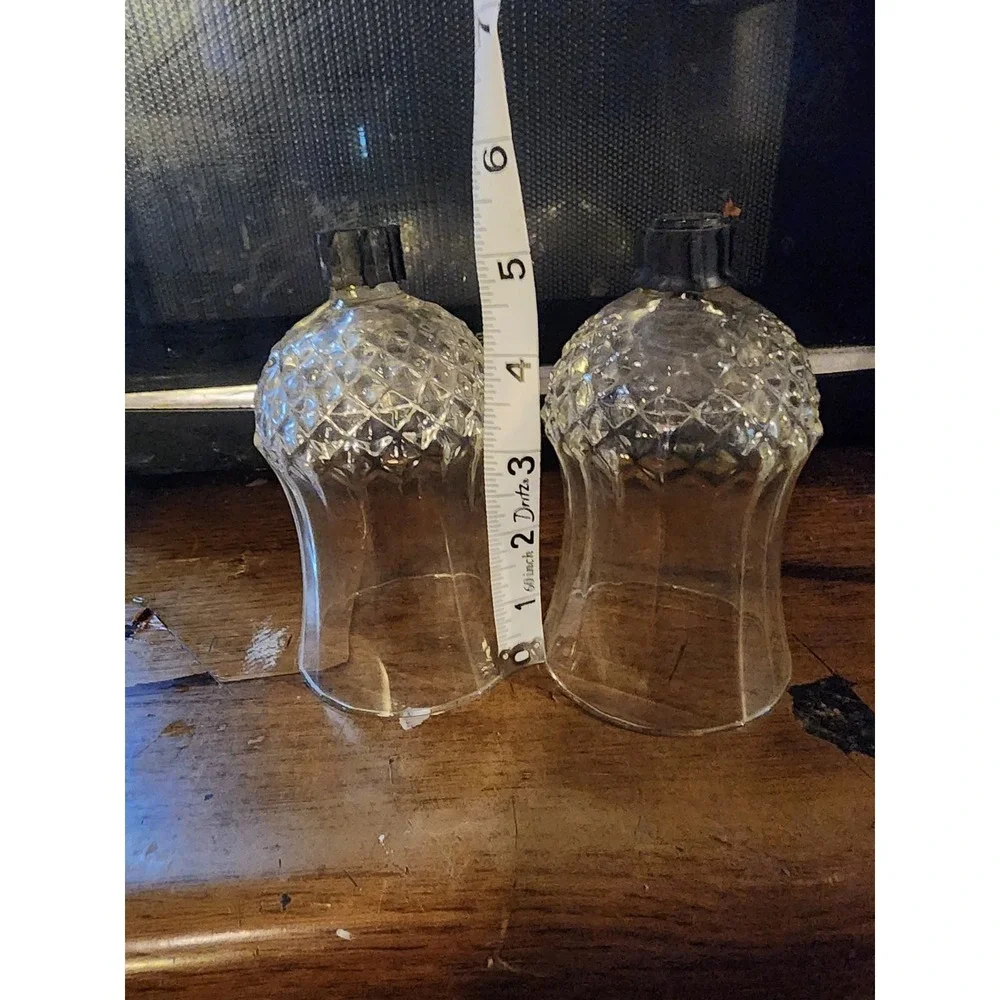 Vintage Set Of 2 Diamond Cut Clear Glass Tall Tulip Pegged Candle Holders